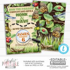 Editable Insect Drive by Parade Invitation, Insect Birthday Party  Invitation, Bug Invite, Bug Invitation, Honk and Wave 1044