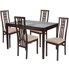 Flash Furniture Highland 5 Piece Espresso Wood Dining Table Set With Glass Top And High Triple Window P Solid Wood Dining Set Dining Table Setting Dining Table
