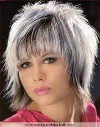 Shag Haircuts For Women Over 50 Black White Steaked Shag Hairstyle Gray Hair Highlights White Hair Color Short Shag Haircuts