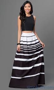 Black And White Semi Formal Dress Two Piece Striped Black And White Gown By Xscape Black Short Dress Striped Prom Dresses Black Cocktail Party Dress