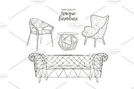 vector sketch polygonal chairs sofa coffee table vector sketch sofa chair table sketch