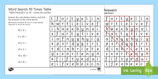 Multiplication 10 Times Tables Word Search Worksheet Worksheet