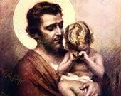 St. Joseph Holding Jesus Crying Canvas, Jesus Wall Decor, Jesus Christ Art 