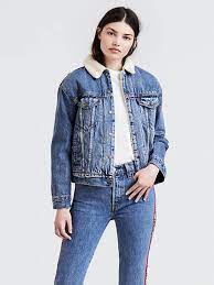 Levis Sherpa Denim Denim Jacket Women Studded Denim Jacket Sherpa Trucker Jacket