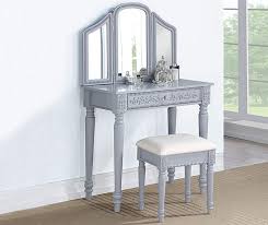 Glam Gray Tri Fold Mirror Vanity With Stool Dressing Table Vanity Vanity Vanity Set