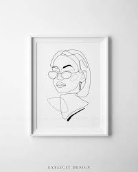 Printable 90s Inspired Drawing Female Face Lines Illustration One Line Girl Sketch Glasses Fashion Woman Print Minimalist Style Wall Art Line Art Drawings Art Inspiration Drawing Line Illustration
