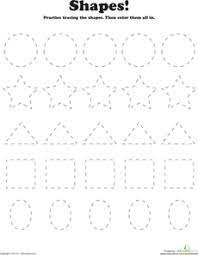 Tracing helps children learn the alphabet letters, numbers, shapes, patterns and lines and fine motor skills. Trace And Color Shapes Worksheet Education Com Shape Tracing Worksheets Shapes Preschool Shapes Worksheets