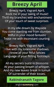 Spring Breeze Poem Text By Rabindranath Tagore Poems April Poems Romantic Poems