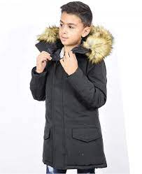 Parka camel pour homme avec capuche fausse fourrure blanche amovible. Doudoune Parka Enfant Garcon Pas Cher