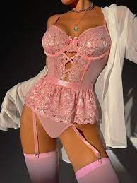 The Pretty Sissy Teddy in Pink Floral Lace Lingerie Set With - Etsy