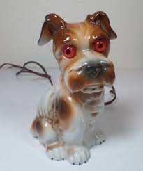 Rare Vintage Art Deco Scottie Dog Glass Eyes Ceramic Perfume Tv Lamp Night Light Art Deco Art Brule Parfum