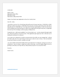 A leave application letter is a letter written to apply for a leave of absence from the office for a certain period. One Week Leave Application Due To Family Event Word Excel Templates