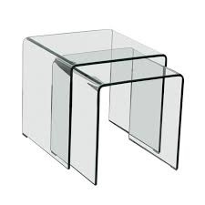 Square nest of 3 tables glass nested side end tables set clear modern home decor. Alena Clear Glass Nest Tables Home Store Living