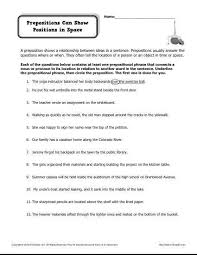 Preposition Worksheet Prepositions Can Show Position In Space Prepositional Phrases Preposition Worksheets Prepositions