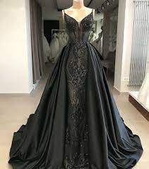 Black Shiny Sequined Satin Detachable Prom Evening Party Dress Celebrity Gown Evening Dresses Long Gothic Wedding Dress Gowns