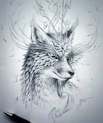 Spirit Fox Original Drawing Fantasy Pencil Art Surreal Flower Fox Artwork Sketch Symbols Of Fantasy Drawings Fox Artwork Art