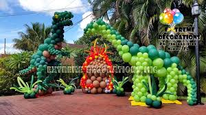 Birthday Ideas In Miami Jurassic World Party Decorations Dinosaurs Balloon Sculptures T Rex And Long Neck Volcano Part Dinosaur Balloons Park Party Decorations Jurassic Park Party