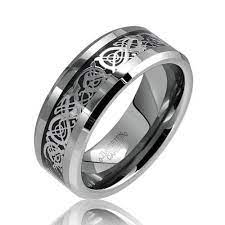 Celtic Dragon Black Inlay Tungsten Mens Wedding Ring Mens Wedding Rings Tungsten Rings Mens Wedding Bands Gothic Wedding Rings