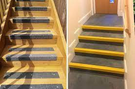 Left Black Anti Slip Nosing And Decking Strips Right Stair Nosing Installed On Internal Steps Where Foot And Occasion Stair Nosing Stair Installation Stairs