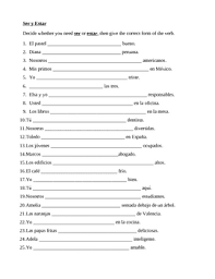 Ser Y Estar Spanish Verbs Worksheet 1 Spanish Worksheets Verb Worksheets Spanish Verbs