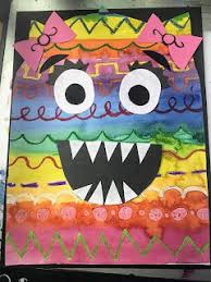 Kindergarten Line Painting Monsters Kindergarten Art Lessons Kindergarten Art Line Art Lesson