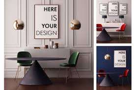 3 Color Interior With Mockup Poster In Indoor Advertising Mockups On Yellow Images Creative Store