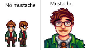 Just realized... why does Harvey's portait have a mustache but his sprites  don't? : r/StardewValley