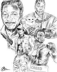 Sketch of Black American actor and director Carl Weathers rest in peace.  Known for his role as Apollo in the Rocky series, Colonel Al Dillon in the  Predator movie, as well as
