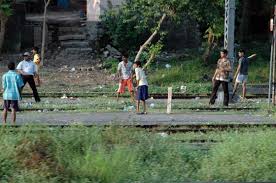 Boys Playing Cricket On Train Tracks India Country Life Fan Army Soccer Field