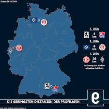 .usa venezuela wales england germany holland israel italy norway russia spain angola burkina faso cape verde congo dr ethiopia mali niger nigeria togo zambia. Landkarte Grossten Und Geringsten Distanzen Zwischen Den Stadien 1 3 Liga Die Falsche 9