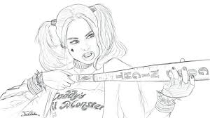 She has long blonde hairs in two braids with blue and pink colors on the edges. Harley Quinn Coloring Pages Ideas Whitesbelfast Com