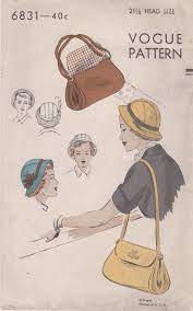 Vogue 6831 1940s Misses Cloche Hat And Bag Pattern Head Size 21 1 2 Inches Womens Vintage Sewing Pattern Ff Vintage Vogue Sewing Patterns Vintage Sewing Patterns Vintage Vogue Patterns