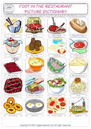 Food In The Restaurant Picture Dictionary Word To Learn Esl Worksheets For Kids And New Learners Pictures Of Food Items Restaurant Pictures Food