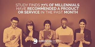 Millennials is the term coined for the generation between generation x and generation z, generally understood to be born between the early 80s and early 2000s. Study Finds 77 Of Millennials Have Recommended A Product Or Service In The Past Month