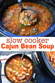Slow Cooker Cajun White Bean Soup Is A Cozy Crock Pot Recipe Loaded With Beans Andouille Sausage Vegg Bean Soup Recipes Slow Cooker Beans Vegetarian Crockpot