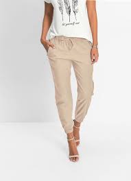 Calça Que Vai Ate A Canela Calca Jogger Com Elastico Na Cintura Bege Bonprix Calcas Fashion Pano Calca Bege Feminina