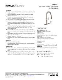 Use our interactive diagrams, accessories, and expert repair help to fix your kohler kitchen faucet. Kohler K R22153 Sd Bl Specification Manualzz