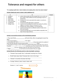 tolerance and respect for others english esl worksheets for distance learning and physical classrooms