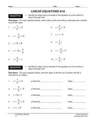 Slope intercept form of equation of a line worksheets from slope and y intercept worksheet, source:mathworksheets4kids.com. Linear Equations Identify Slope Y Intercept From Equation By Sashaa Murphy