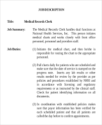 Medical Records Clerk Job Description Sample 9 Examples
