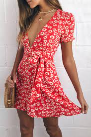 Free shipping by amazon +4. Garden Explorer Red Floral Print Mini Dress Fashion Honeymoon Outfits Printed Mini Dress