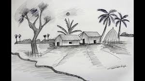 Draw Village Scenery Of Sunset Step By Step Landscape Drawing Easy Landscape Drawings Easy Scenery Drawing Village scenery sketch beautiful foto capture village. draw village scenery of sunset step by