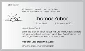 Traueranzeigen von Thomas Zuber