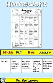 Free Editable January Homework Calendar For Your Pre K And Kindergarten Students Homework Calendar Kindergarten Homework Calendar Kindergarten Homework