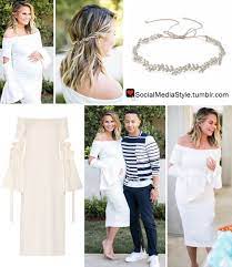 Chrissy Teigen S Baby Shower Crystal Vine Headpiece And White Off The Shoulder Dress Baby Shower Hair Styles Mum Fashion Baby Shower Hairstyles