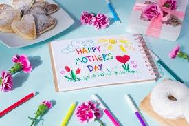 Easy mothers' day craft idea for kids with paint resist. Premium Photo Mothers Day Card Text Happy Mothers Day Breakfast Pancake Carnation Gift And A Postcard Made By The Kids For Mom