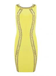 Yellow Beaded Sleeveless Bandage Dress H914 139 Vestido Amarillo Amarillo Vestidos
