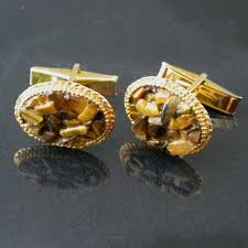 Fabulous Tigers Eye Chip Vintage Cufflinks Original Polished 1980s Gemstone For Men Larger Oval Frames Hold The Gemsto Vintage Cufflinks Cufflinks Mens Jewelry