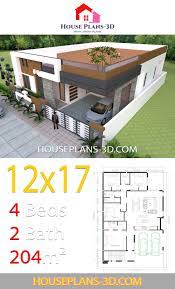 House Design 12x17 With 4 Bedrooms Terrace Roof House Plans 3d House Construction Plan Model House Plan House Plan Gallery