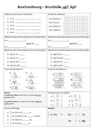 Arbeitsblatt Bruchrechnung Bruche Bruchteile Ggt Kgv Teil 2 Unterrichtsmaterial Im Fach Mathematik In 2020 Bruchrechnen Mathe Formeln Kleinstes Gemeinsames Vielfaches